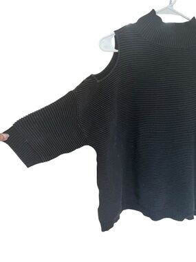 French Connection Black Cold Shoulder Ribbed Sweater